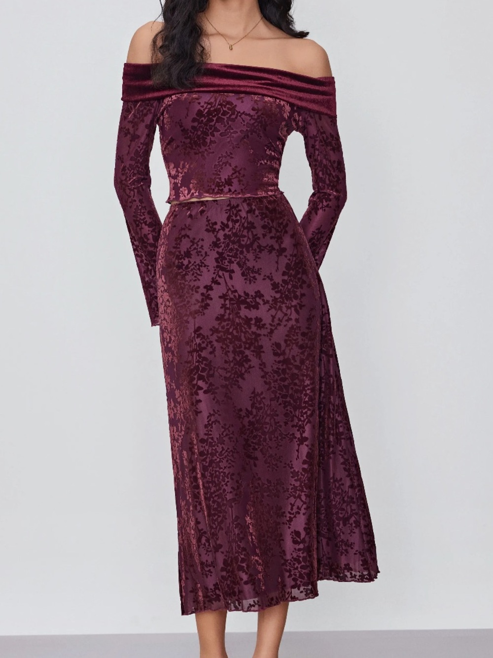 Cider red velvet top and skirt set